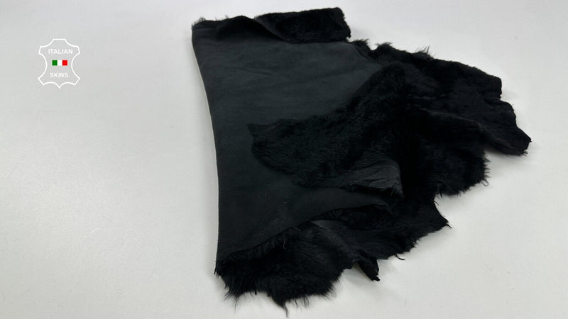 BLACK Soft Italian sheepskin Hair on shearling fur leather hides 21"x29" #C2497