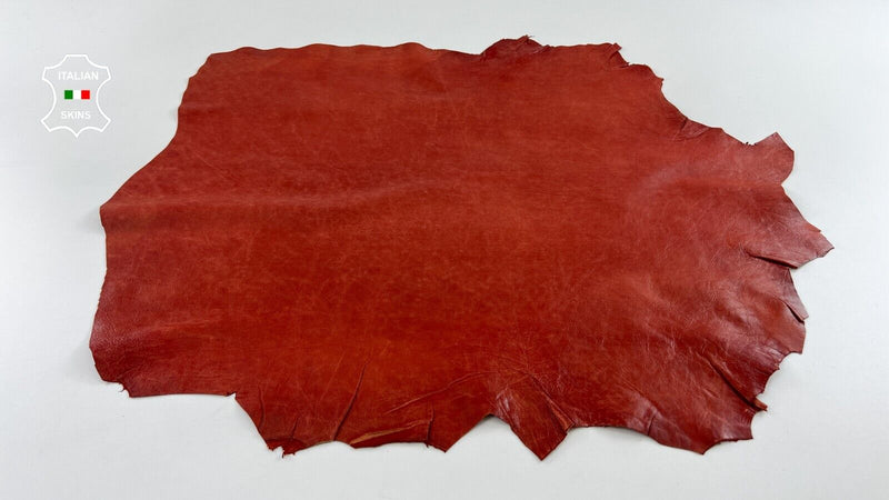 FIRE ORANGY RED VINTAGE LOOK Soft Italian Goatskin leather hide 5sqf 0.7mm #C519