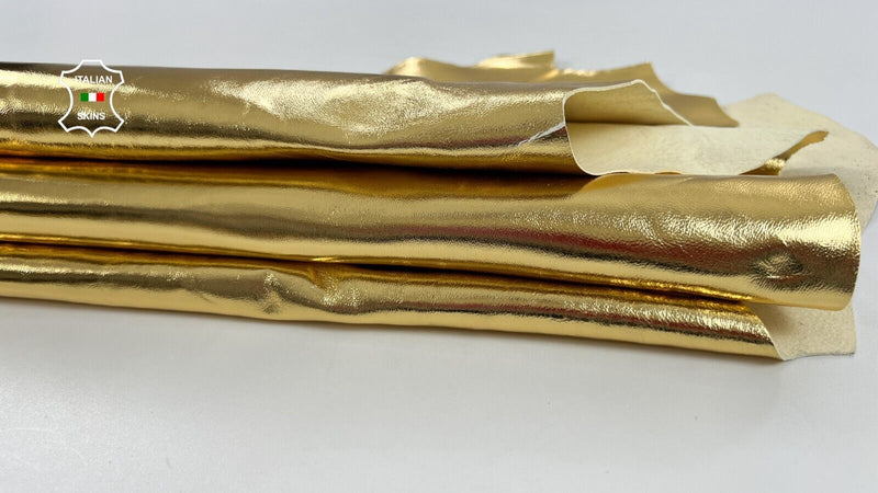 METALLIC PURE GOLD Italian Lambskin Sheep Lamb leather hides 8sqf 0.9mm #C1296
