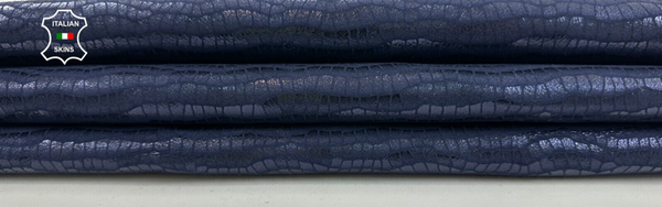 DARK BLUE SHINY CROCODILE PRINT ON Soft Goatskin leather hides 5sqf 1.0mm #C2494