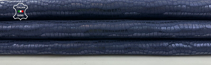 DARK BLUE SHINY CROCODILE PRINT ON Soft Goatskin leather hides 5sqf 1.0mm #C2494