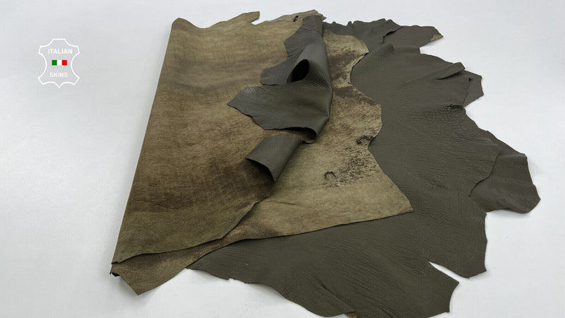NATURAL GRAINY OLIVE Soft Italian Lambskin leather 2 skins 12sqf 1.0mm #C1439