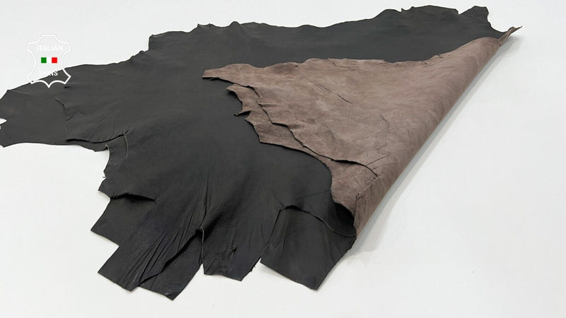 DARK BROWN ROUGH GRAINY Thick Soft Italian Goat leather 2 skins 14sqf 1.1mm C465