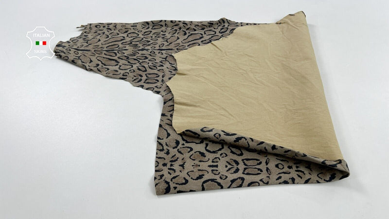 BEIGE LEOPARD PRINT ON Soft Italian STRETCH Lambskin leather 3+sqf 0.7mm C1514