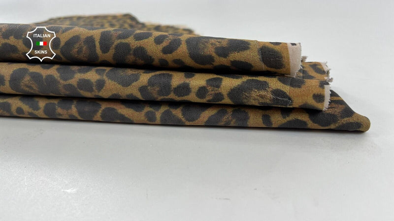 MUSTARD LEOPARD PRINT ON Stretch Italian Lambskin leather hide 6+sqf 0.7mm C1381