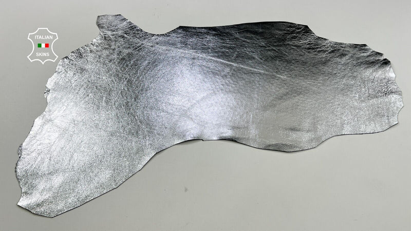METALLIC SILVER CRINKLE DOUBLE FACE Italian Lambskin leather 3+sqf 0.8mm #C1852