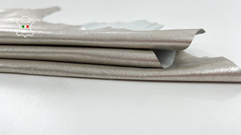 METALLIC PLATINUM CRINKLED Thin Soft Italian Lambskin leather 5sqf 0.5mm #C1521