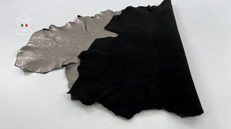 METALLIC PEWTER WASHED ROUGH Thick Italian Goatskin leather 6sqf 1.7mm #C1318