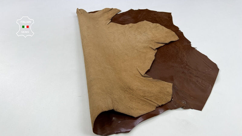 BROWN TEXTURED COATED SHINY Thick Strong Italian Lamb leather 5sqf 1.2mm #C1743