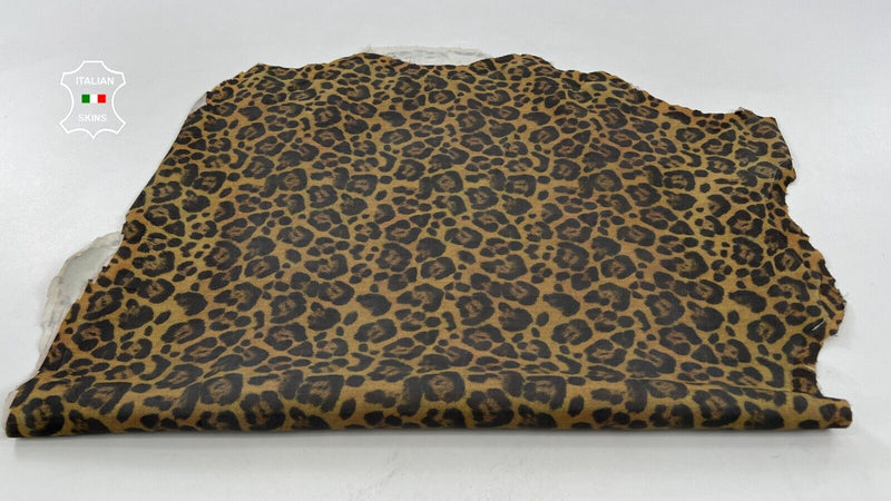 MUSTARD LEOPARD PRINT ON Stretch Italian Lambskin leather hide 6+sqf 0.7mm C1381