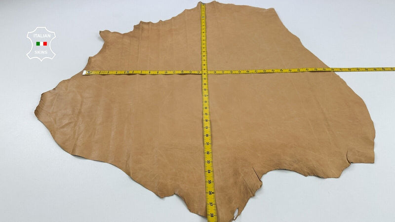 SANDY TAN CRINKLED VINTAGE LOOK Thin Soft Italian Goat leather 6+sqf 0.5mm C2608