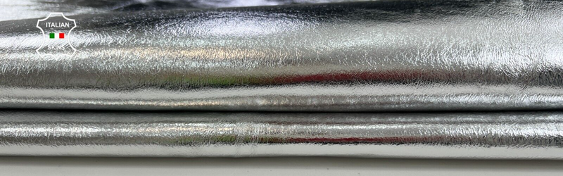 METALLIC SILVER CRINKLE DOUBLE FACE Italian Lambskin leather 3+sqf 0.8mm #C1852