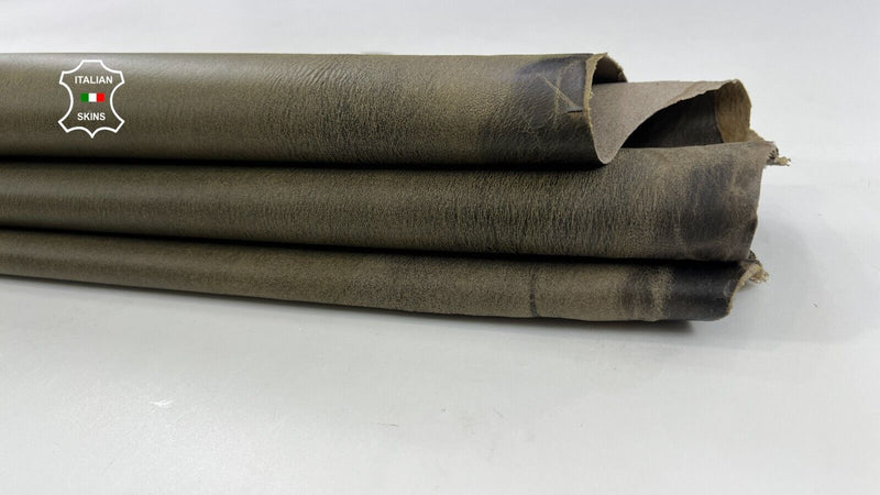 KHAKI ARMY GREEN Stretch VINTAGE LOOK Lambskin Sheep leather  6sqf 0.7mm #C1746