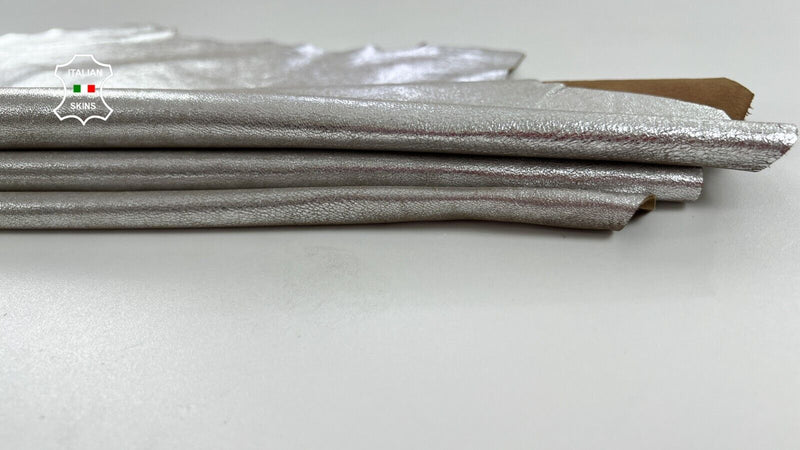 METALLIC SILVER CRACKED ON BROWN Thin Soft Lambskin leather 6+sqf 0.6mm #C1523