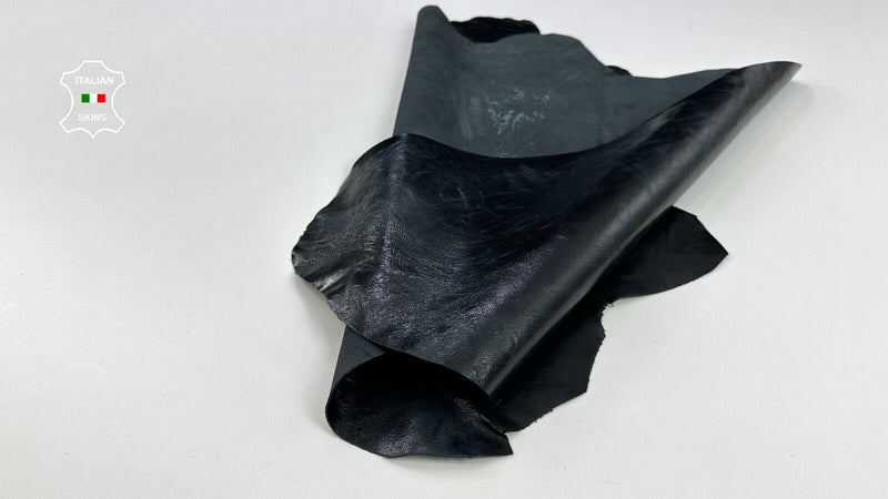 ANTHRACITE BLACK COATED SHINY CRINKLE Italian Goatskin leather 4+sqf 0.9mm C2183