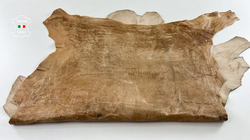 USED VINTAGE LOOK  SANDY BROWN Thick Strong Italian Goat leather 7sqf 1.1mm C518