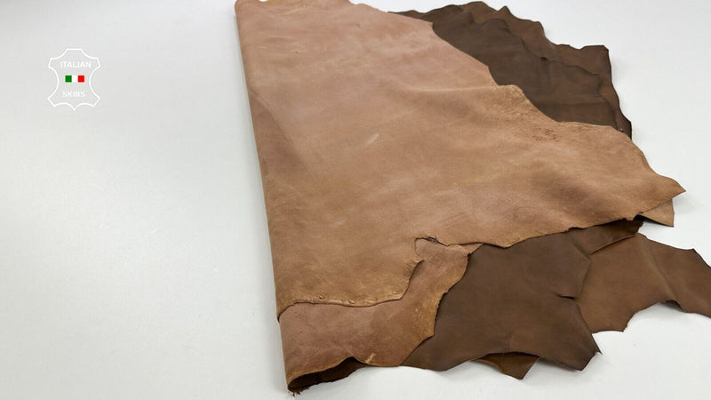 BROWN DISTRESSED ANTIQUED RUSTIC LOOK Lamb leather 2 skins 15+sqf 0.8mm #C2569