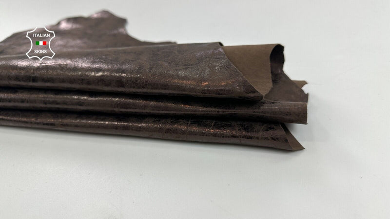 METALLIC BROWN CRACKED DISTRESSED VINTAGE Soft Goat leather 3+sqf 0.7mm #C2611