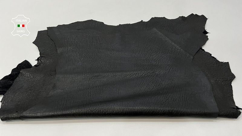 BLACK BUBBLY GRAINY TEXTURED Thick Italian Lamb leather 2 skins 12sqf 1.3mm C414