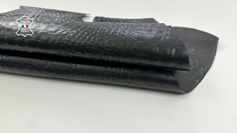 BLACK CROCODILE ALLIGATOR TEXTURED PRINT ON Calfskin leather 8+sqf 0.8mm #C2726