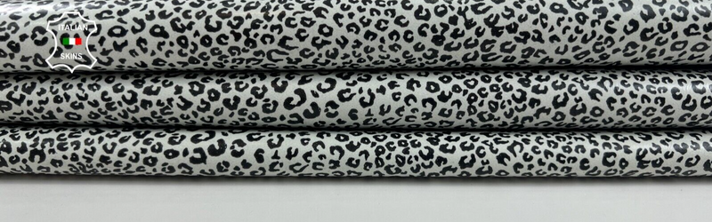 BLACK & WHITE LEOPARD PRINT ON COATED Thick Goatskin leather 5sqf 1.1mm #C1185