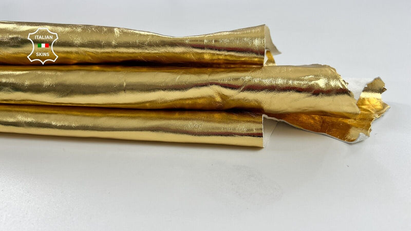 METALLIC GOLD WRINKLED Italian Lambskin Sheep leather hides 5+sqf 0.8mm #C1295