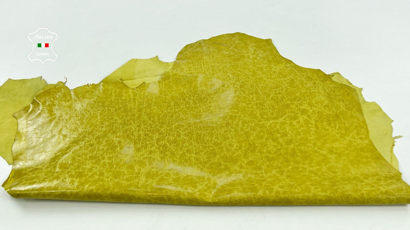 MUSTARD YELLOW CRINKLE VINTAGE LOOK Thin Soft Goatskin leather 6sqf 0.3mm C1656