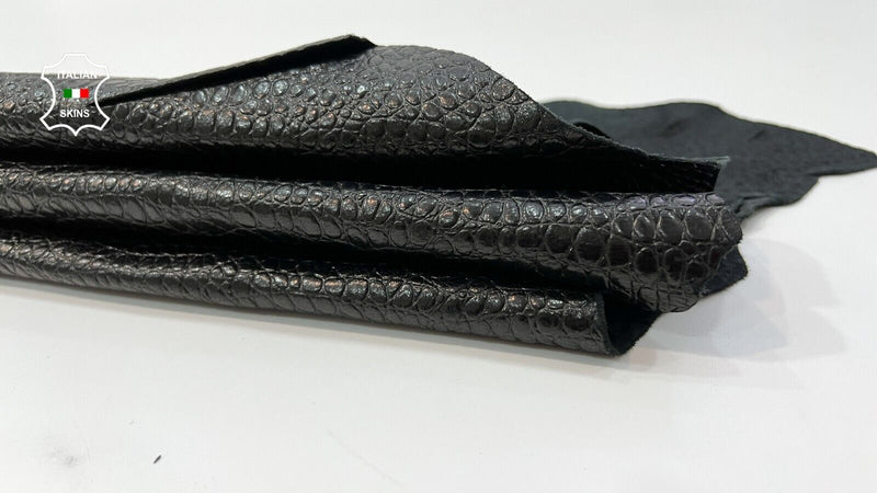 BLACK REPTILE EMBOSSED PRINT ON Thick Italian Goatskin Leather 3sqf 1.1mm #C48