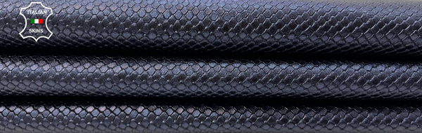 PEARLIZED DARK BLUE SNAKE SCALES EMBOSSED PRINT ON Goat leather 5sqf 0.8mm #C94
