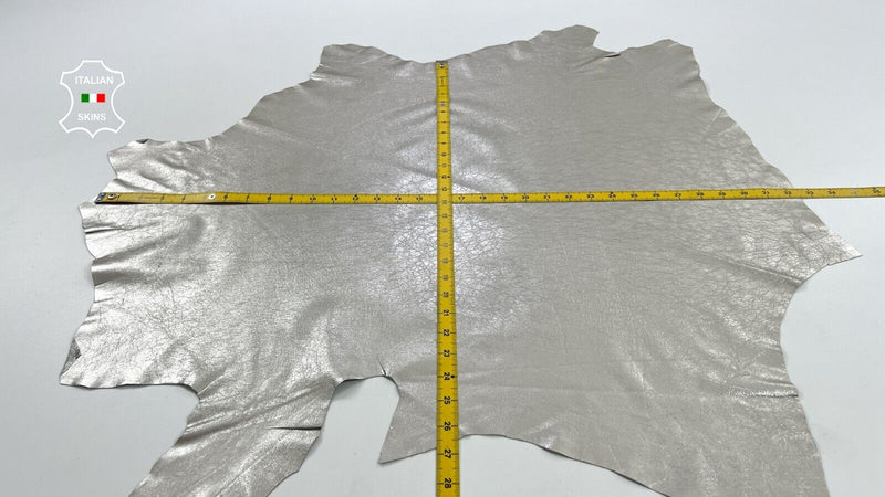 METALLIC PLATINUM CRINKLED Thin Soft Italian Lambskin leather 5sqf 0.5mm #C1521