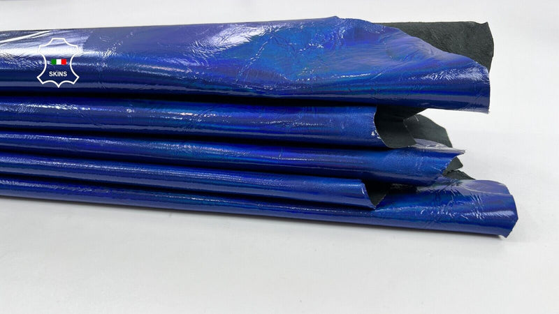 METALLIC BLUE CRINKLED WRINKLED COATED Lamb leather 2 skins 12+sqf 0.8mm #C892