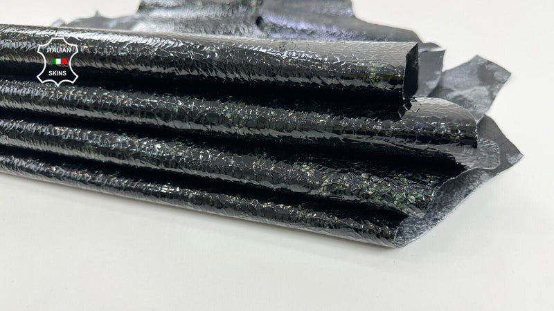 PATENT BLACK CRINKLE OLIVE DISTRESSED Goatskin leather 3 skins 11sqf 0.9mm C2550