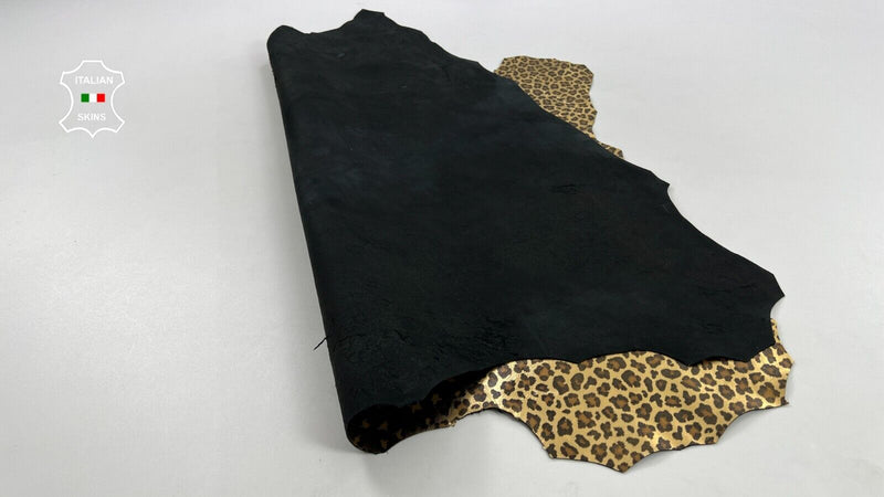 METALLIC GOLD LEOPARD PRINT ON Italian Goatskin leather hide 6+sqf 0.9mm #C1519