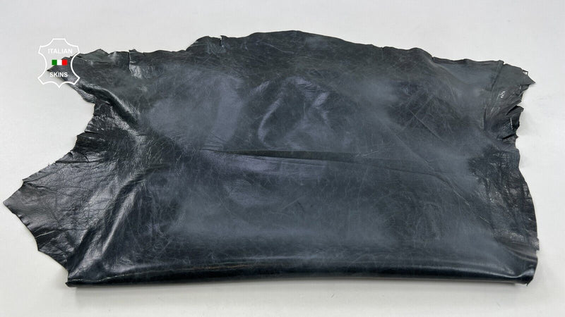 DARK GREYISH BLUE WAXY VINTAGE LOOK Soft Lambskin leather hide 7+sqf 0.7mm C1210