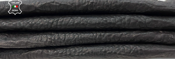 WASHED BUBBLY BLACK VEGETABLE TAN Thick Lambskin leather 2 skins 10sqf 1.9mm C29