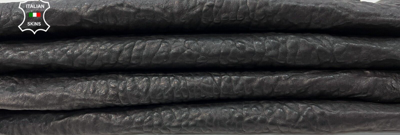 WASHED BUBBLY BLACK VEGETABLE TAN Thick Lambskin leather 2 skins 10sqf 1.9mm C29