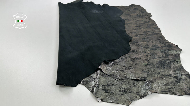 METALLIC PEWTER CRACKED ANTIQUED Soft Lambskin leather 2 skins 14sqf 0.7mm C2491