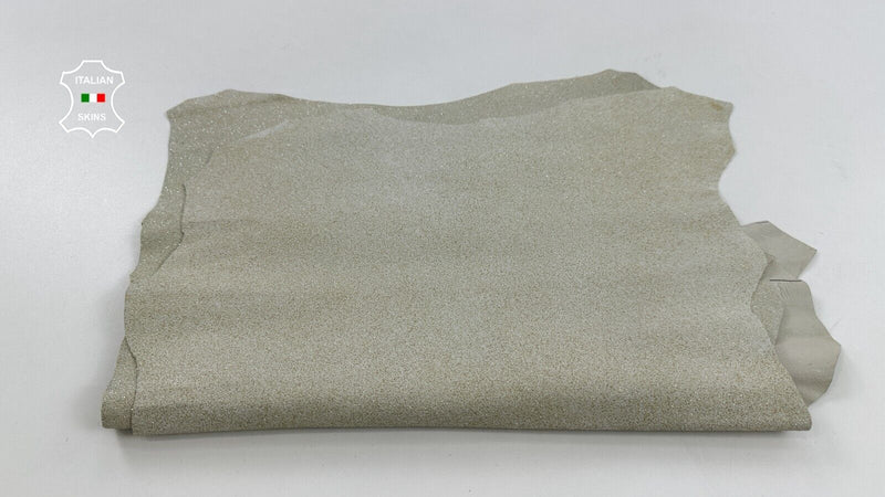 GOLD GLITTERS SHIMMER ON BEIGE Italian Goatskin leather 2 skins 5sqf 1.0mm C2554