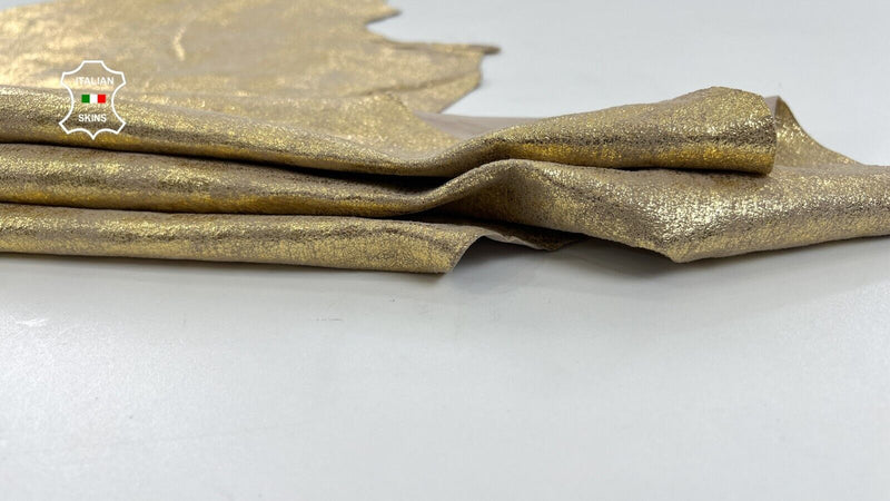 METALLIC GOLD DISTRESSED VINTAGE LOOK Soft Lambskin leather 7sqf 0.7mm #C1414