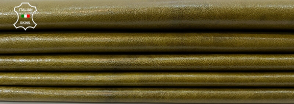 PISTACHIO GREEN ANTIQUED CRINKLE GLOSSY Goat leather 2 skins 10+sqf 0.7mm B9904