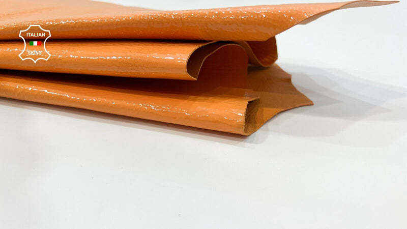 PATENT ORANGE CRINKLE SHINY Thick Italian Goatskin leather hide 4sqf 1.2mm #C128