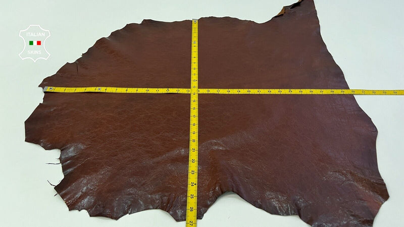 COGNAC BROWN SHINY CRINKLE Soft Italian Goatskin leather hides 5sqf 0.7mm #C375