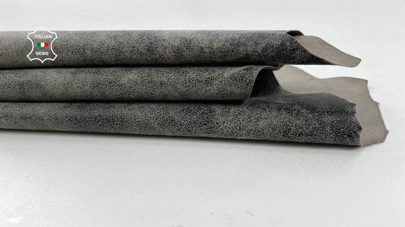 ANTIQUED TAUPE GREY CRACKED VINTAGE Soft Italian Goat leather 3+sqf 0.8mm C1632