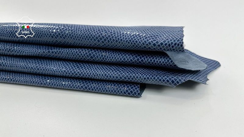 DENIM BLUE SHINY SNAKE Print on Thin Goatskin leather 2 skins 5sqf 0.6mm #C2741