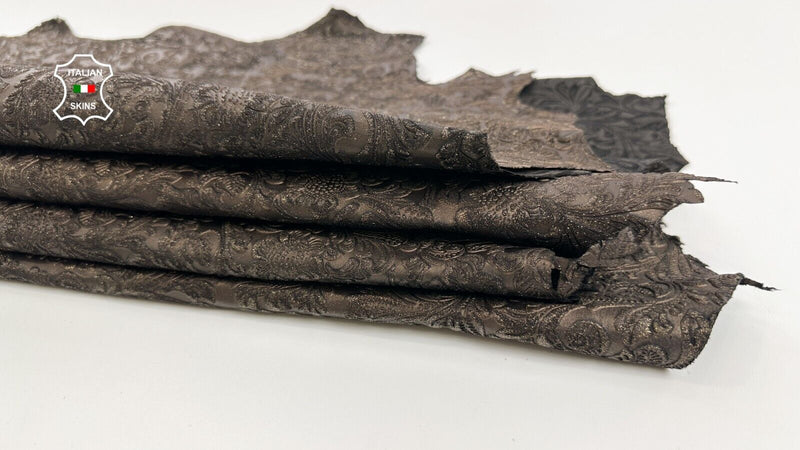 BRONZE ANTIQUED SHIMMER PAISLEY EMBOSSED Goat leather 2 skins 10sqf 1.1mm #C2482