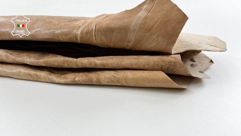 USED VINTAGE LOOK  SANDY BROWN Thick Strong Italian Goat leather 7sqf 1.1mm C518