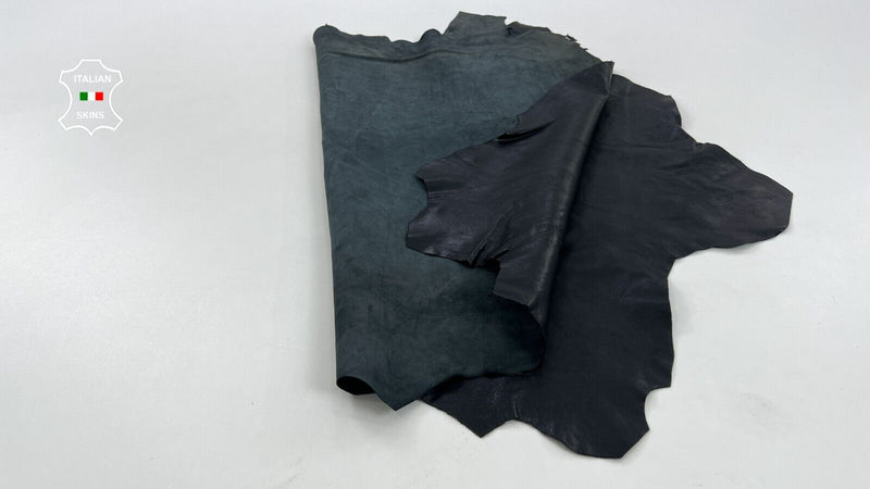 MIDNIGHT BLACK VEGETABLE TAN Soft Italian Lambskin leather hide 7sqf 0.9mm C1407