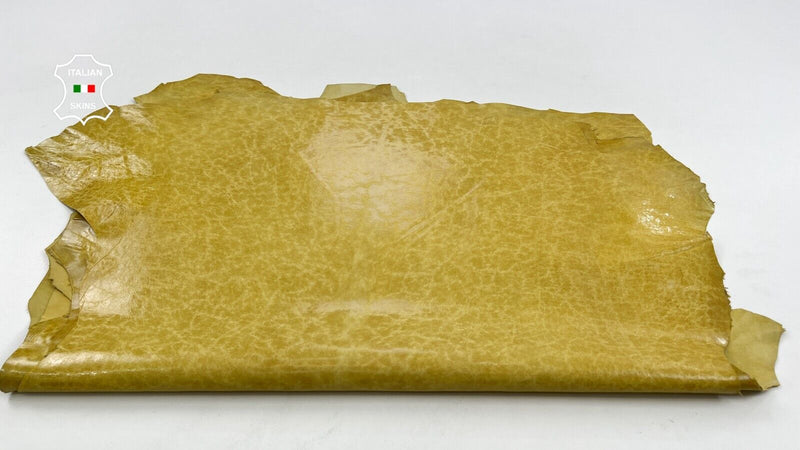LIGHT MUSTARDY YELLOW SHINY VINTAGE LOOK Goat leather 3 skins 18sqf 0.4mm #C1614