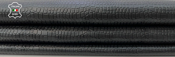 BLACK CROCODILE TEXTURED EMBOSSED PRINT ON Soft Lambskin leather 7sqf 0.7mm C236