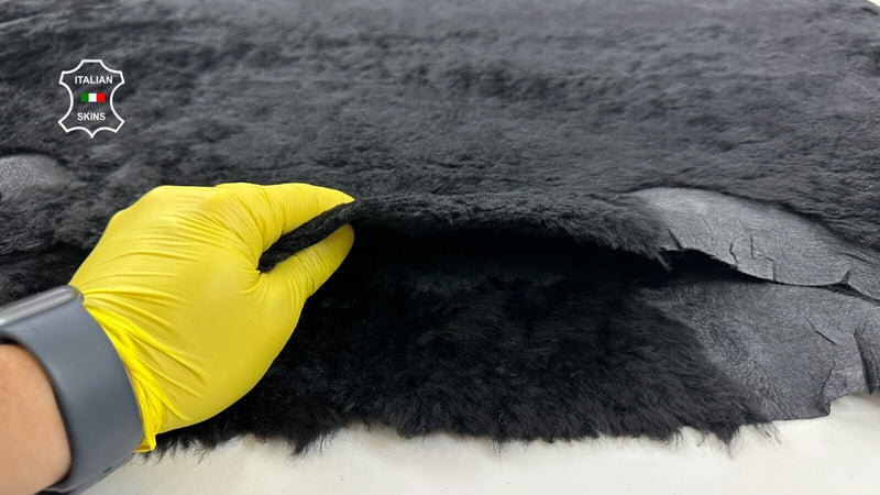 BLACK Sheepskin HAIR ON PEBBLE shearling fur leather 2 skins total 12sqf #C2499